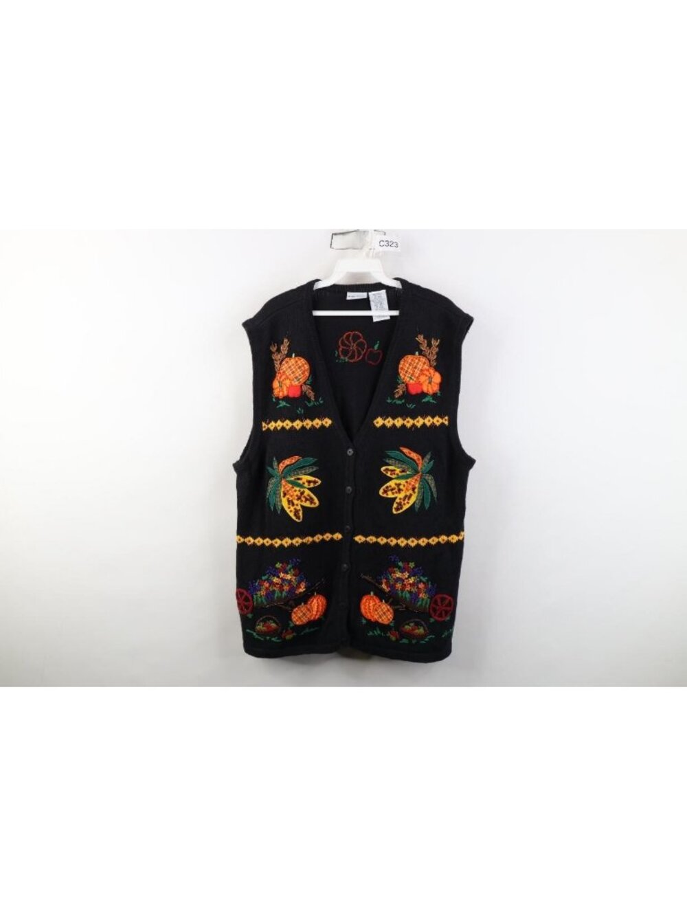 Vtg 90s Womens 18 20 W Halloween Thanksgiving Fall Pumpkin Beaded Sweater Vest